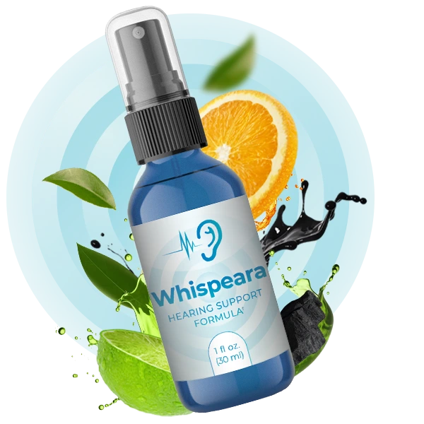 Whispeara supplement bottle for healthy hearing and brain support